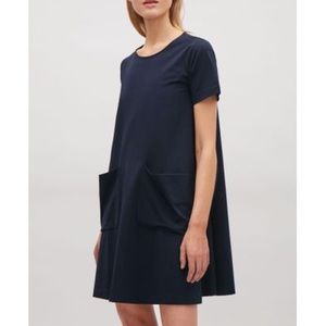 Alice + Olivia Dark Navy Blue Cap Sleeve Shift Dress With Front Pockets Size M